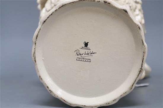 A Peter Weldon creamware jug, printed mark, height 40cm